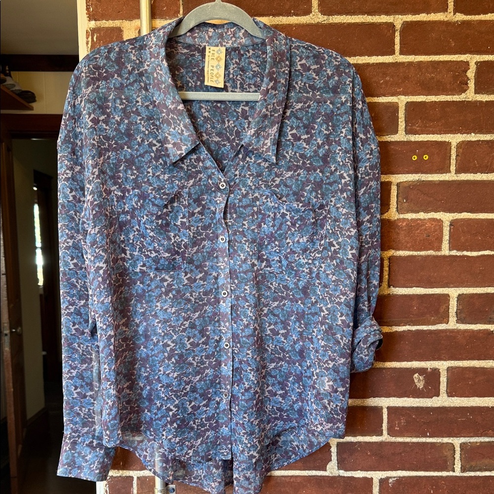 Free People purple and blue floral blouse medium, bohemian-inspired floral print